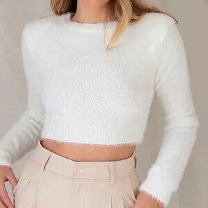 Urban Outfitters white cropped fuzzy sweater | Size: Small